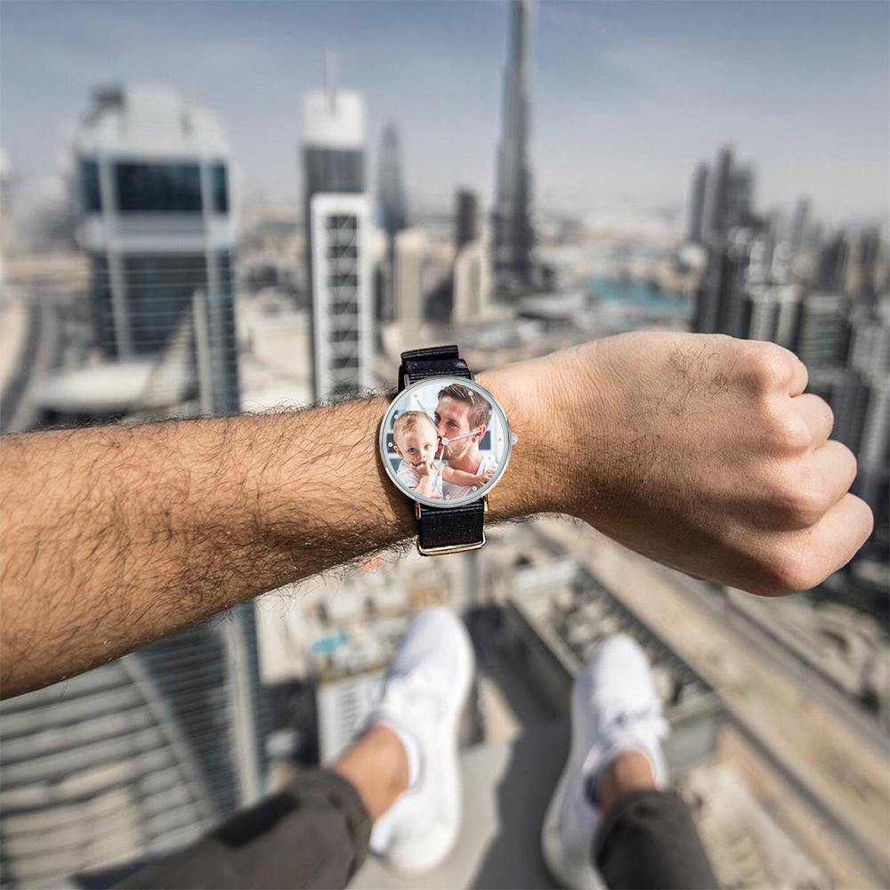 Personalized Engraved Watch, Custom Your Own Photo Watch with Black Strap