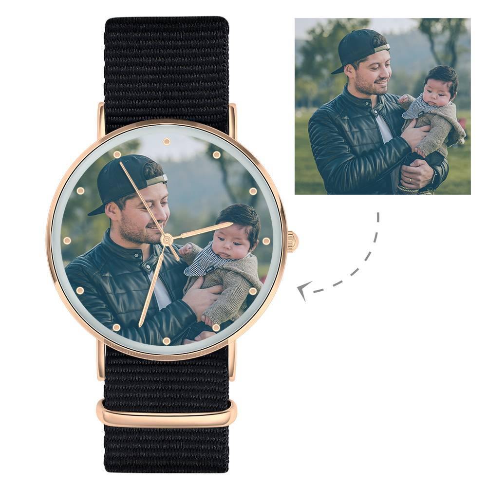 Personalized Engraved Watch, Photo Watch with Black Strap
