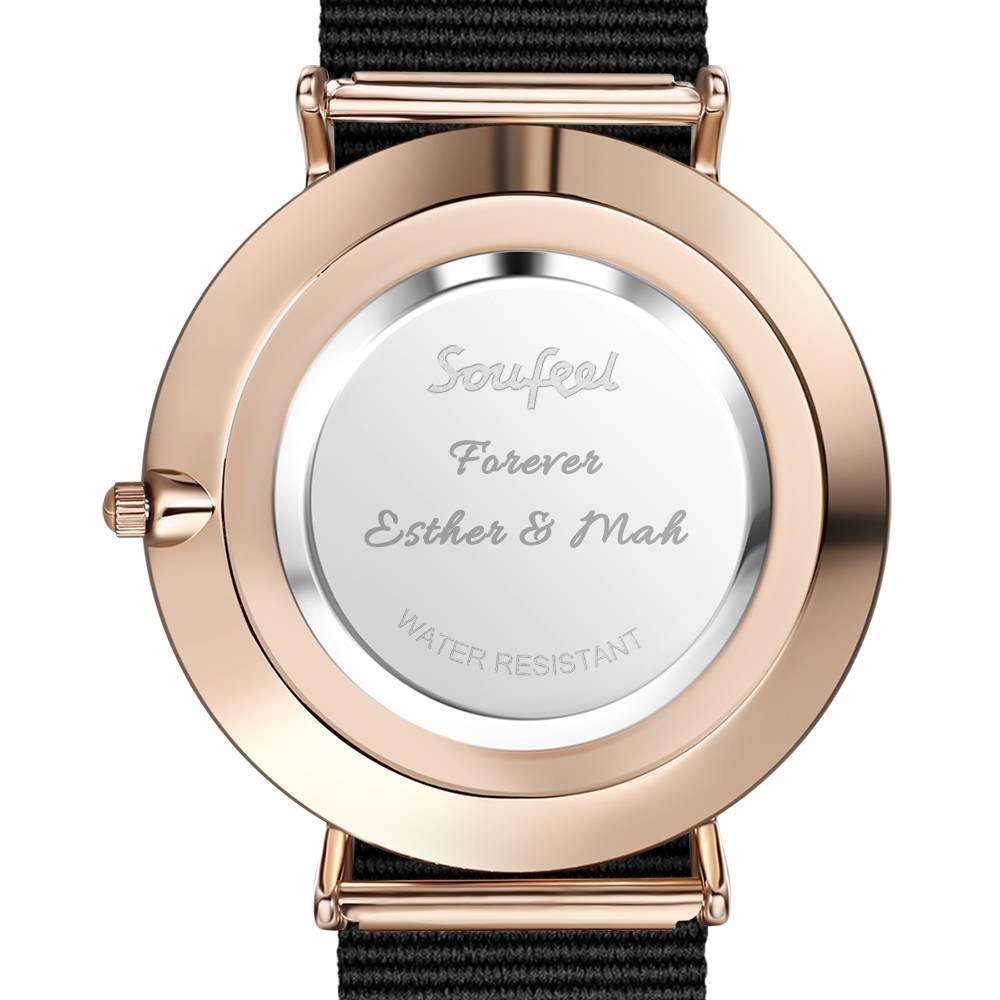 Engraved Watch, Photo Watch with Luminous Pointer Black Strap - Men's