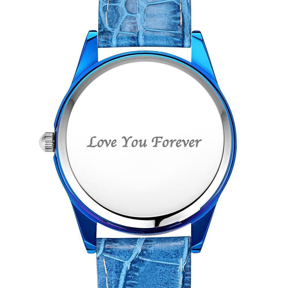 Personalized Engraved Watch, Photo Watch with Leather Strap Women's
