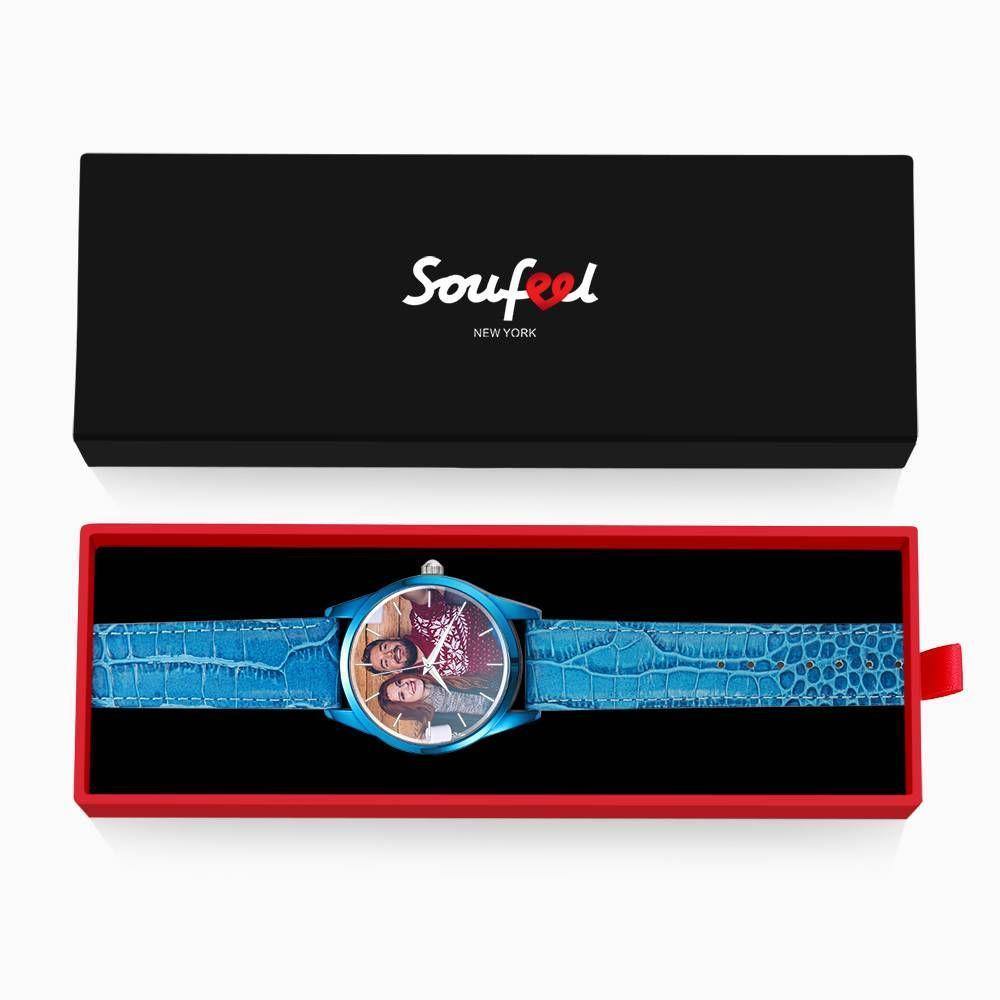 Personalized Engraved Watch, Photo Watch with Leather Strap Women's