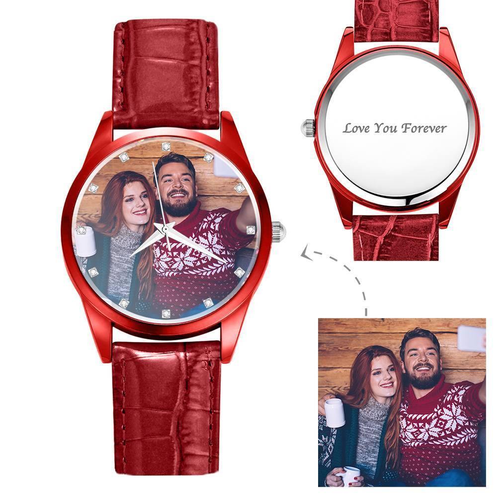 Personalized Engraved Watch, Photo Watch with Leather Strap Women's