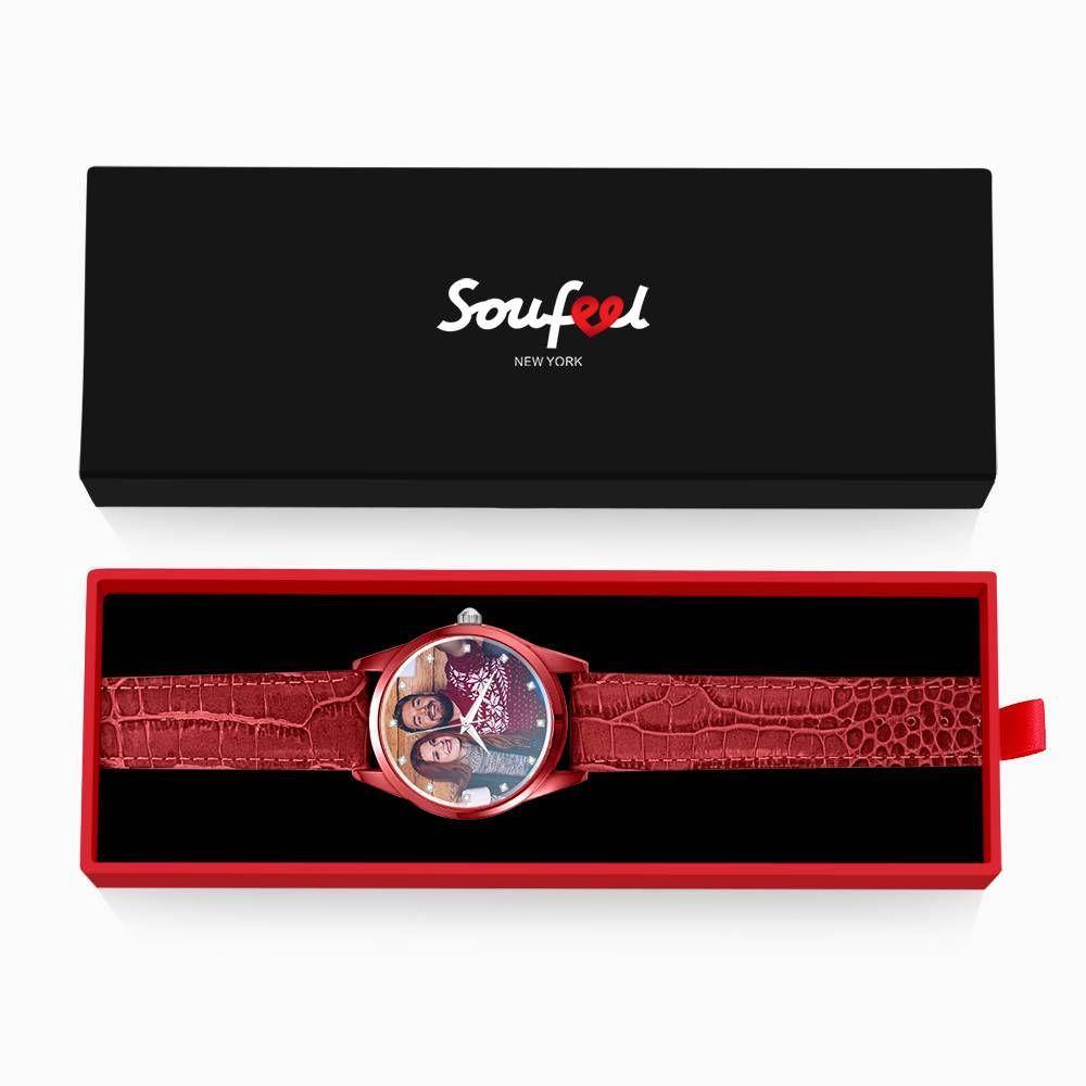 Personalized Engraved Watch, Photo Watch with Leather Strap Women's