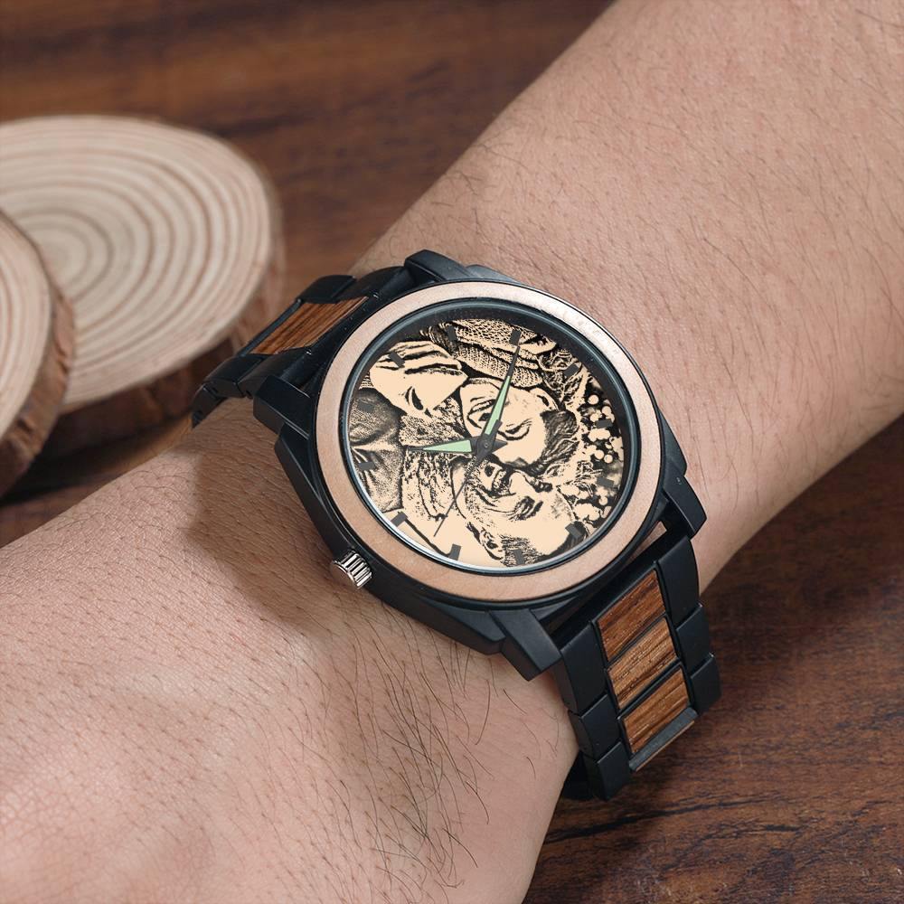 Personalized Engraved Watch, Photo Watch with Red Alloy Strap Gift For Him