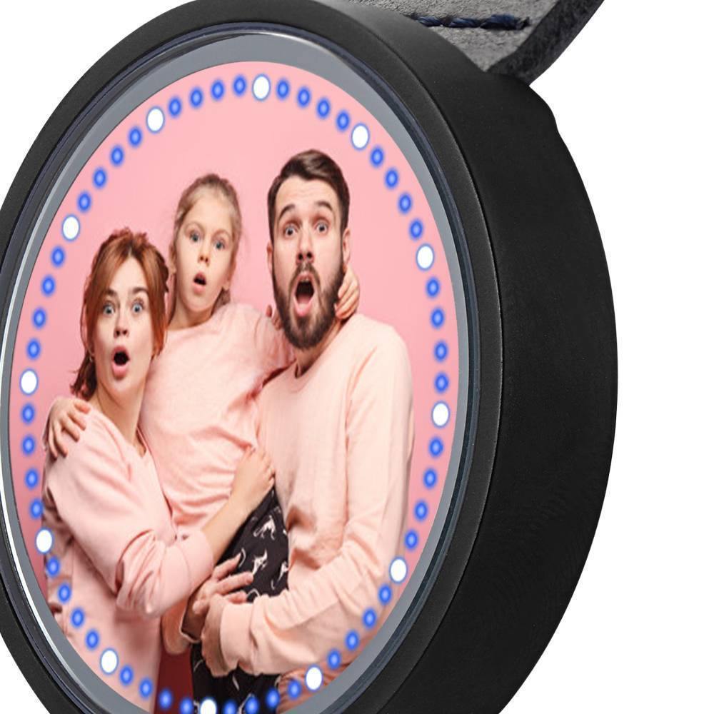 Personalized Photo Watch, Touch Illuminated Watch LED Blue Leather Strap