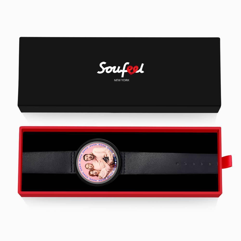 Personalized Photo Watch, Touch Illuminated Watch LED Blue Leather Strap
