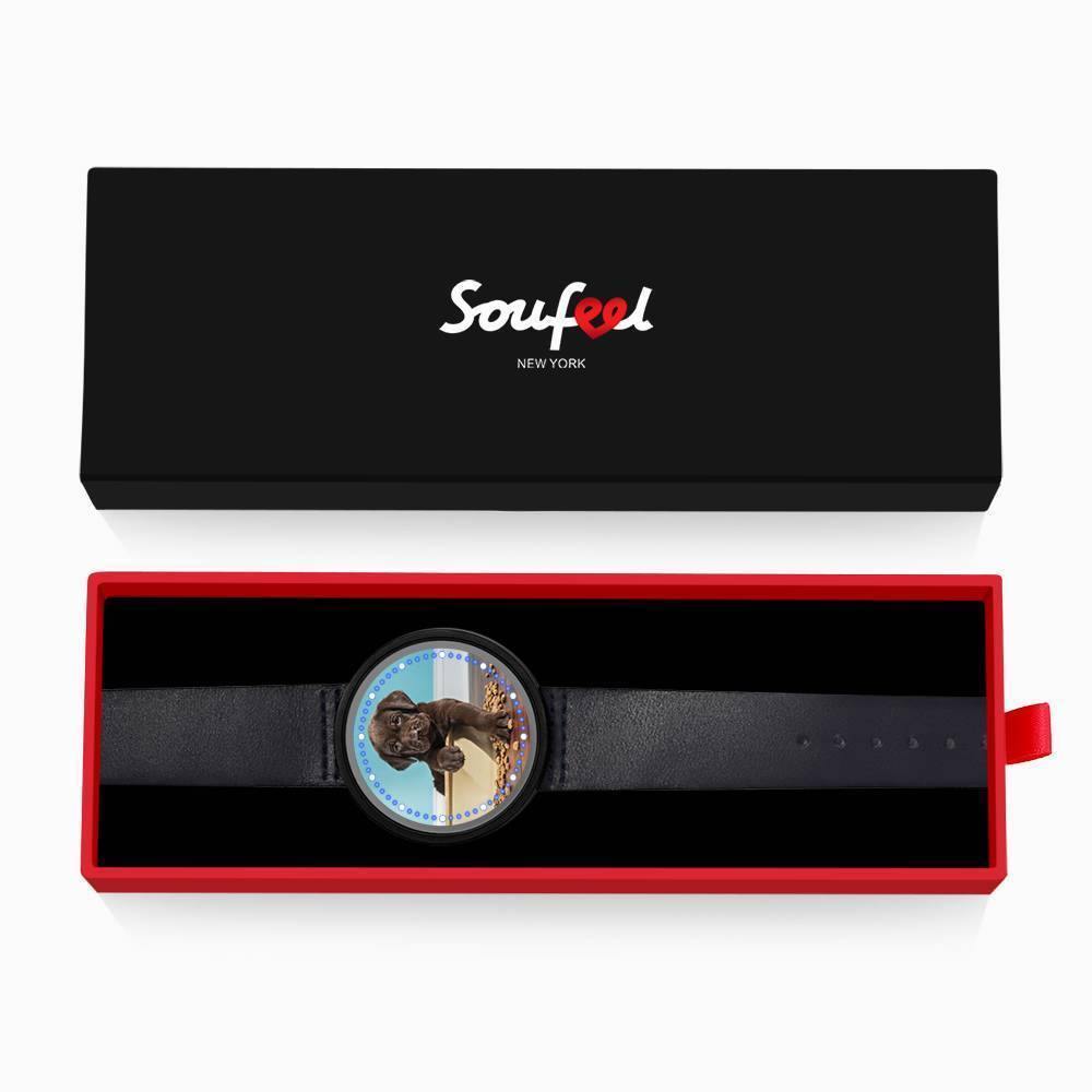 Personalized Photo Watch, Touch Illuminated Watch Blue Leather Strap