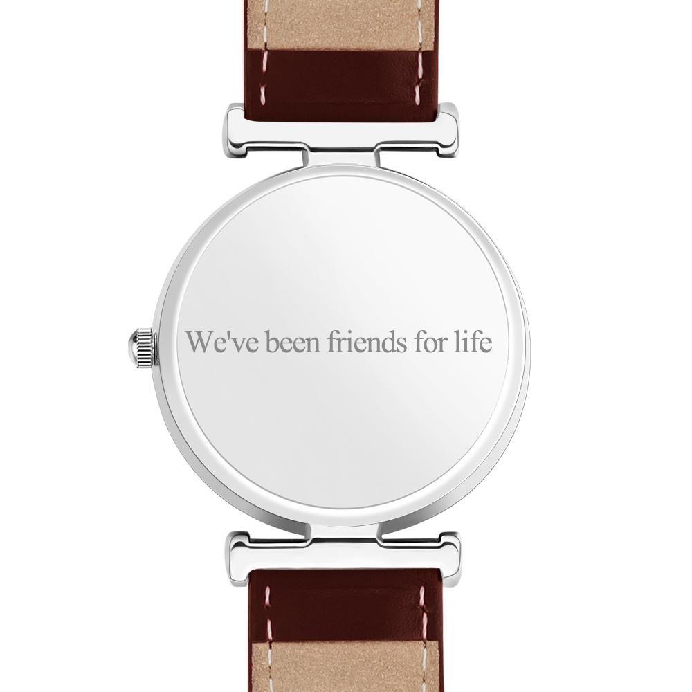 Photo Engraved Watch Brown Leather Strap for Men‘s Creative Gifts