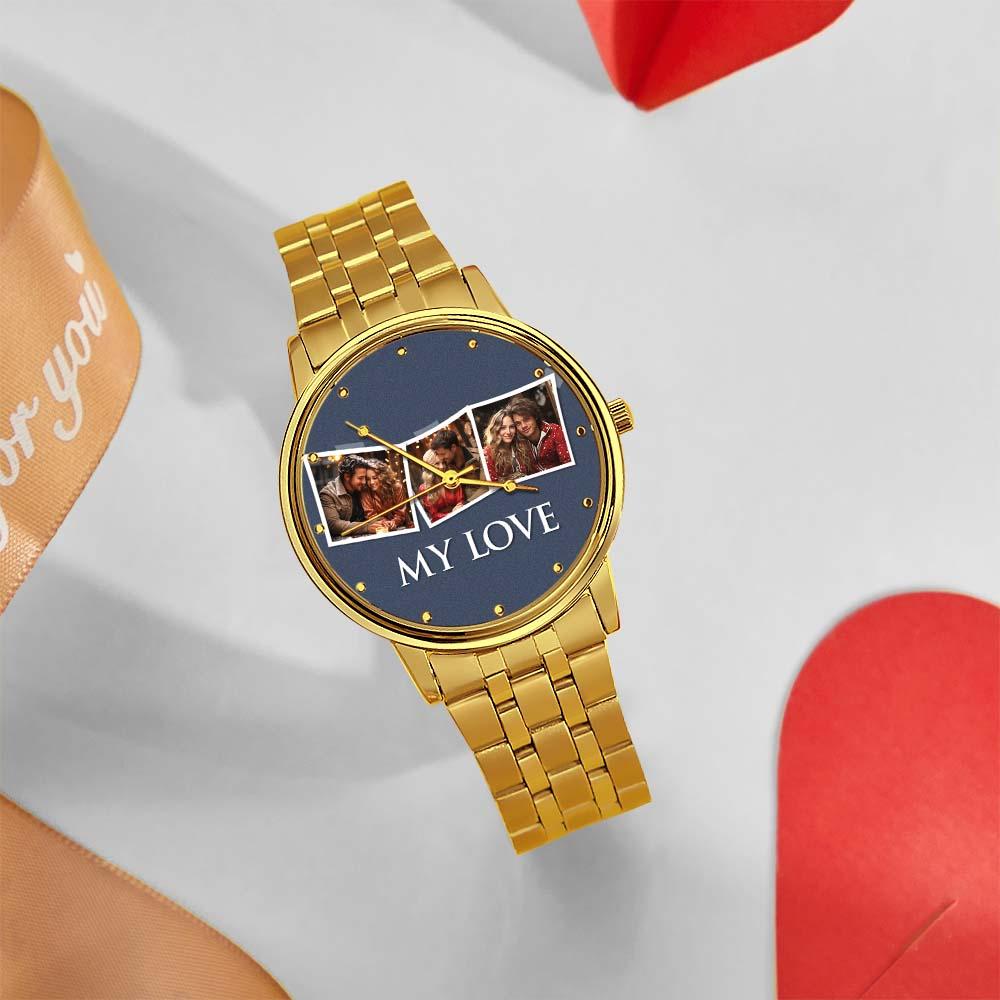Personalized Engraved Men's Black Alloy Bracelet Photo Watch To My Boyfriend I Love You Gifts
