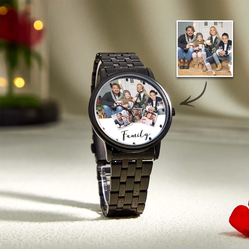 Personalized Engraved Men's Black Alloy Bracelet Photo Watch Christmas Gifts For My Family