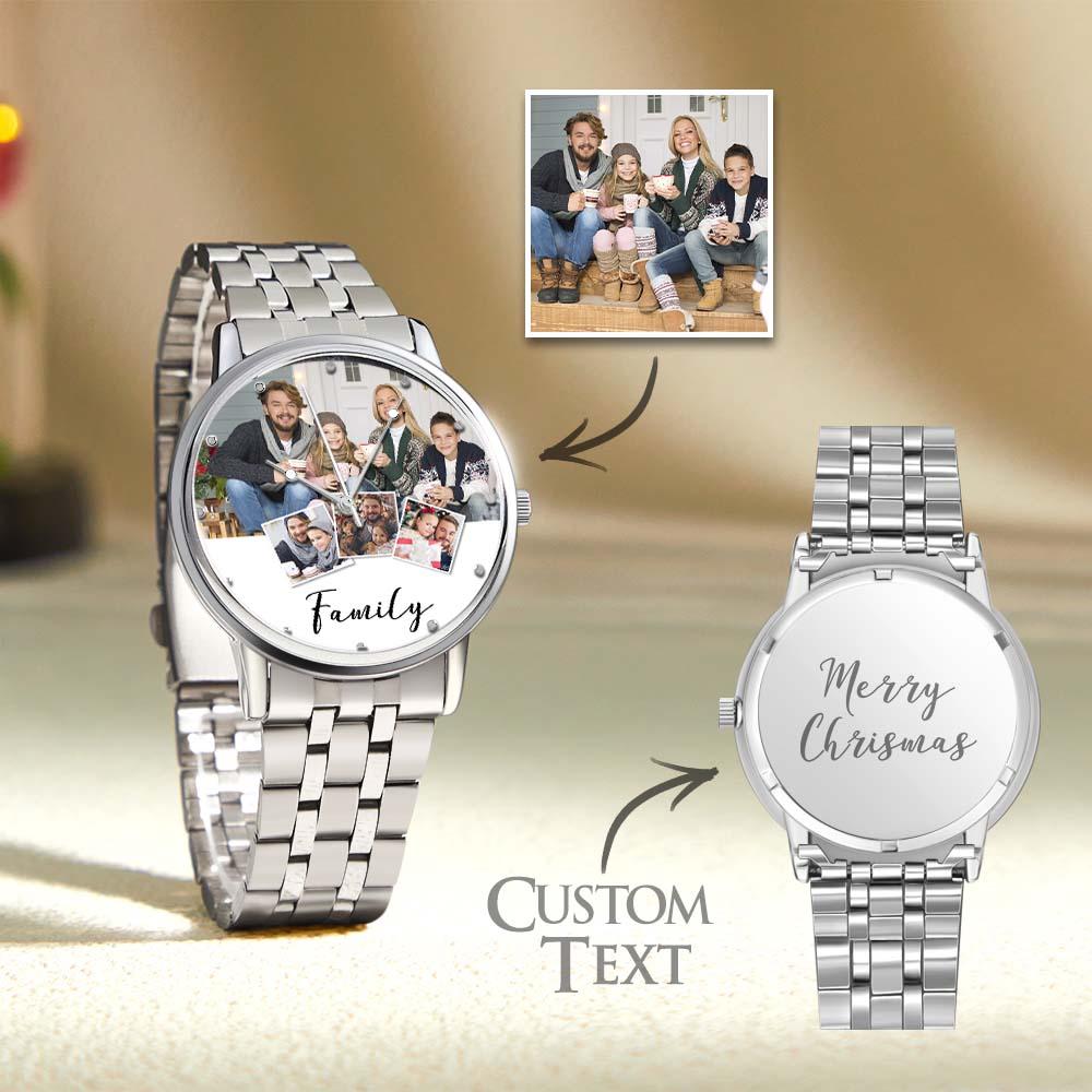 Personalized Engraved Men's Black Alloy Bracelet Photo Watch Christmas Gifts For My Family