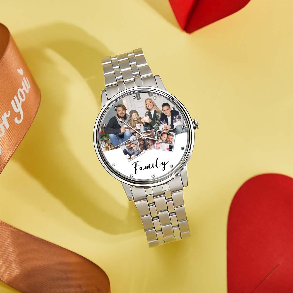 Personalized Engraved Men's Black Alloy Bracelet Photo Watch Christmas Gifts For My Family