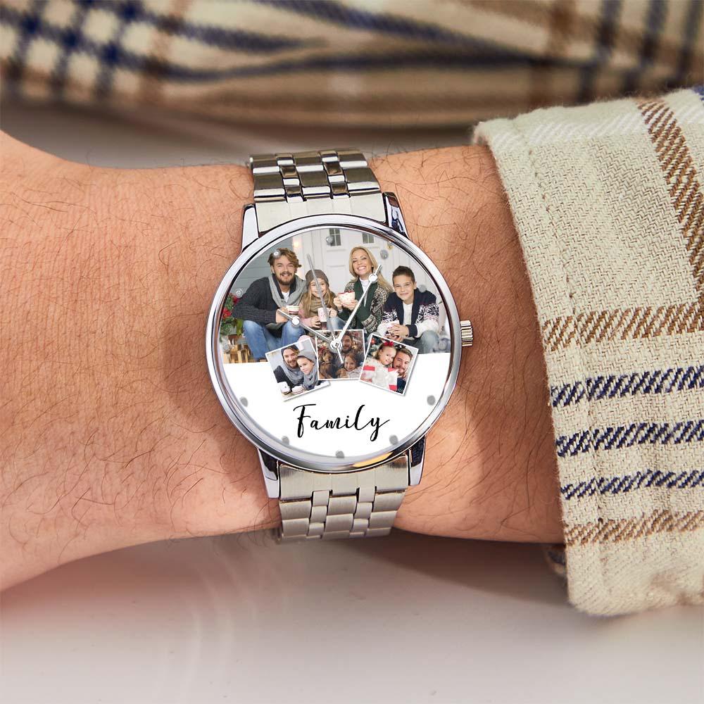 Personalized Engraved Men's Black Alloy Bracelet Photo Watch Christmas Gifts For My Family
