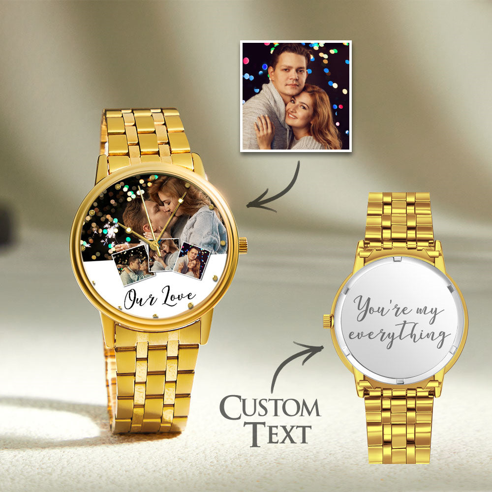 Personalized Engraved Photo Watch Men's Black Alloy Bracelet Photo Watch Valentine's Day Gifts To Boyfriend