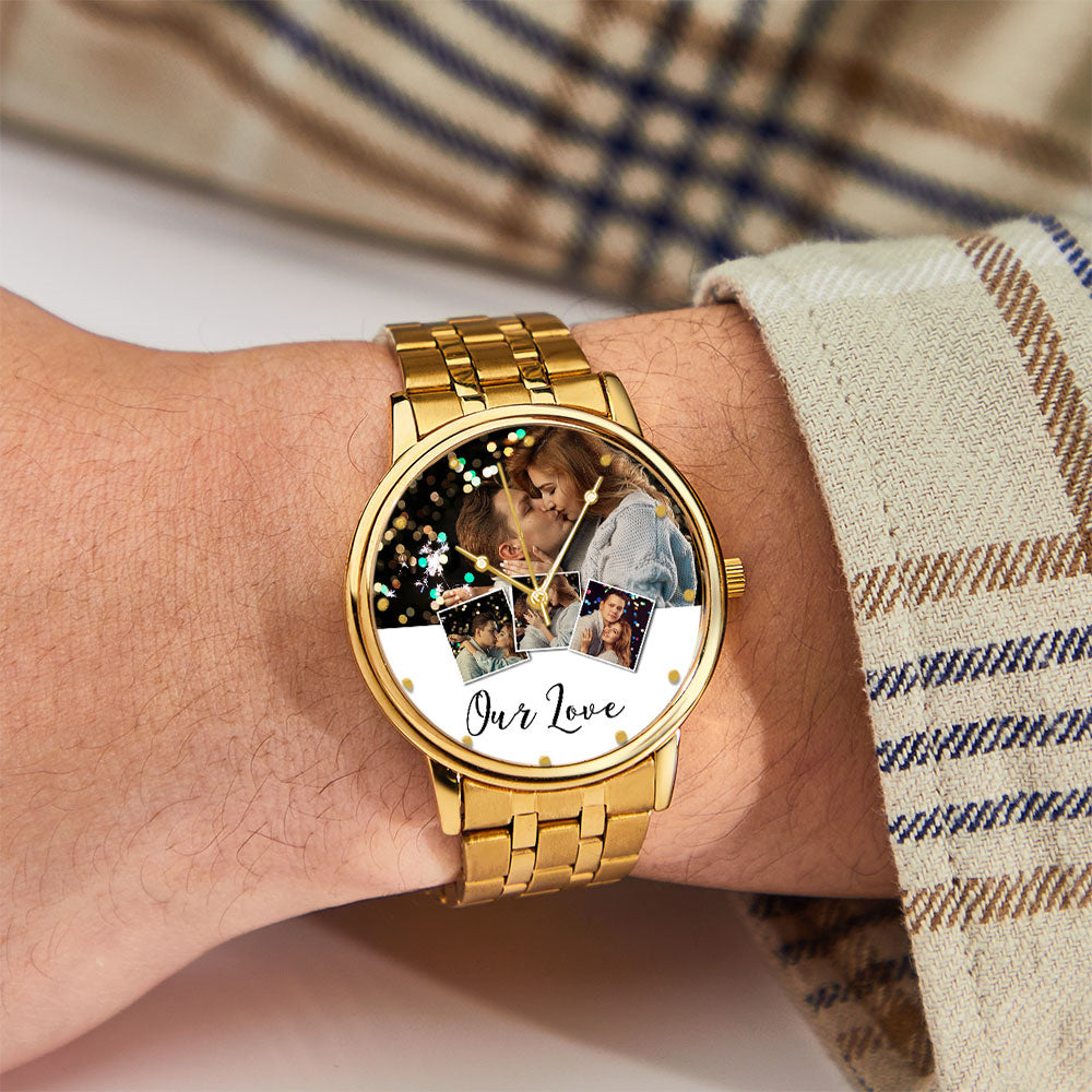 Personalized Engraved Photo Watch Men's Black Alloy Bracelet Photo Watch Valentine's Day Gifts To Boyfriend
