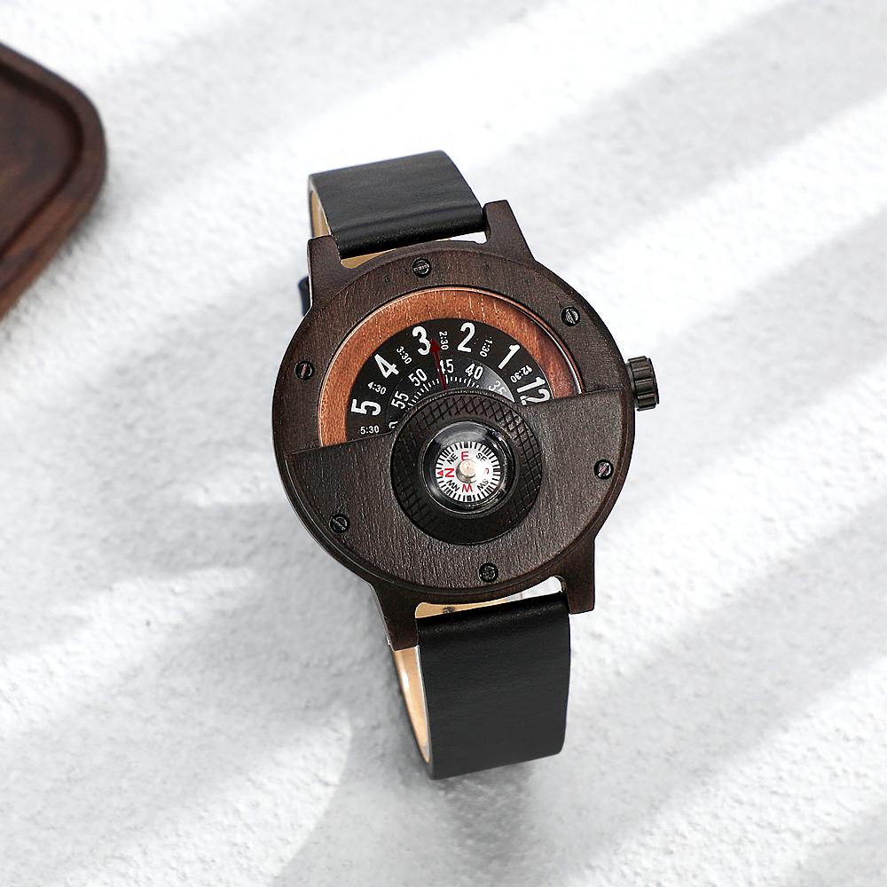 Custom Engraved Watch Handmade Compass Wood Watch for Men
