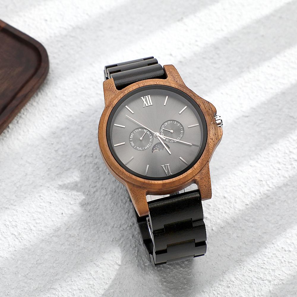 Custom Mens Engraved Wood Watch Personalized Watch for Husband Anniversary Gift