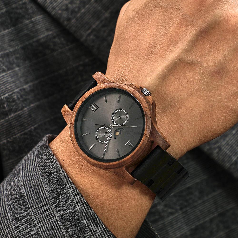 Custom Mens Engraved Wood Watch Personalized Watch for Husband Anniversary Gift