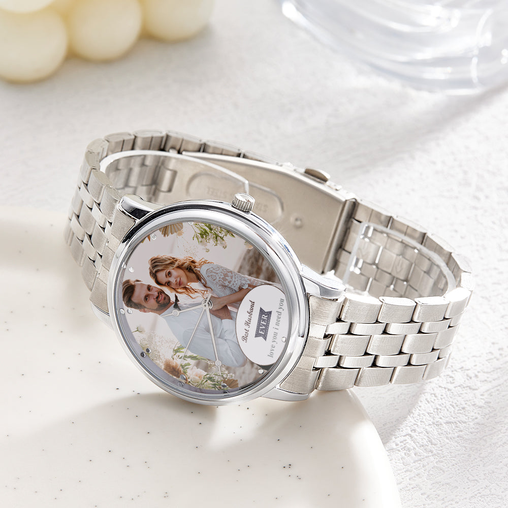 Personalized Engraved Photo Watch Black Alloy Bracelet Photo Watch Valentine's Day Gifts For Him