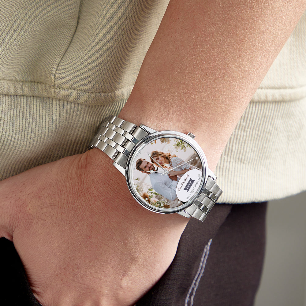 Personalized Engraved Photo Watch Black Alloy Bracelet Photo Watch Valentine's Day Gifts For Him
