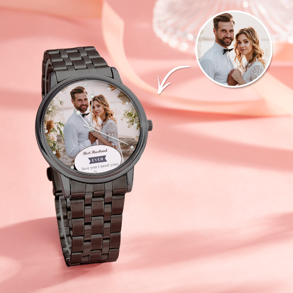 Personalized Engraved Photo Watch Black Alloy Bracelet Photo Watch Valentine's Day Gifts For Him