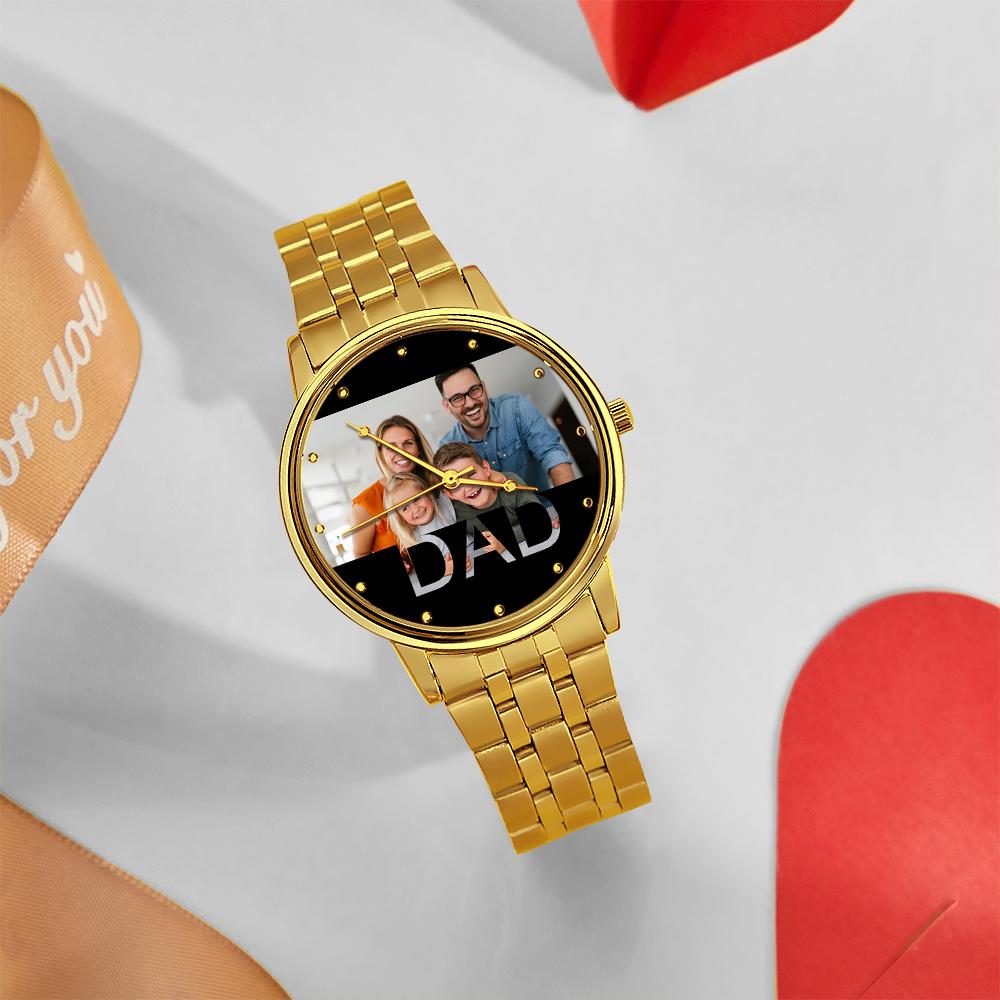 Personalized Engraved Photo Watch Father's Day Gifts Men's Black Alloy Bracelet Photo Watch To Dad