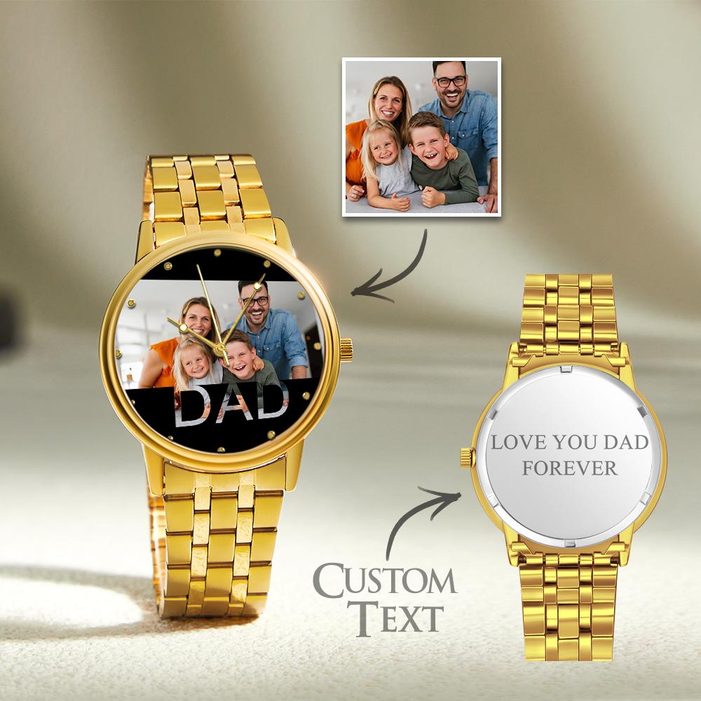 Personalized Engraved Photo Watch Father's Day Gifts Men's Black Alloy Bracelet Photo Watch To Dad