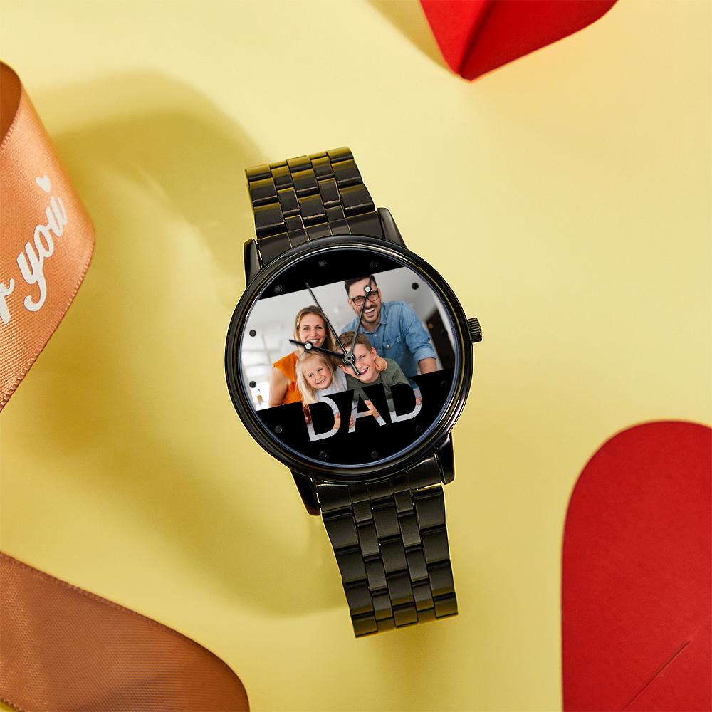 Personalized Engraved Photo Watch Father's Day Gifts Men's Black Alloy Bracelet Photo Watch To Dad