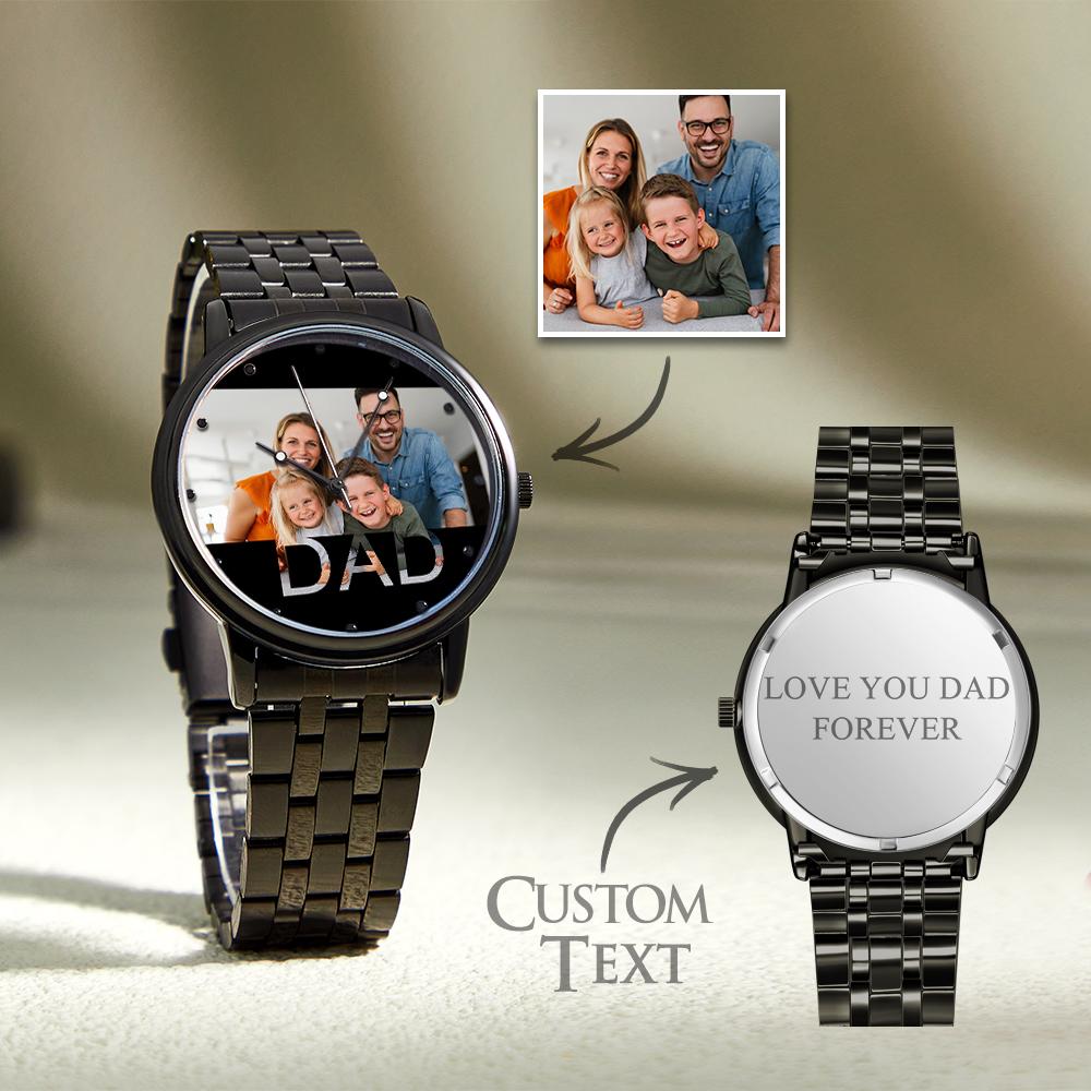 Personalized Engraved Photo Watch Father's Day Gifts Men's Black Alloy Bracelet Photo Watch To Dad