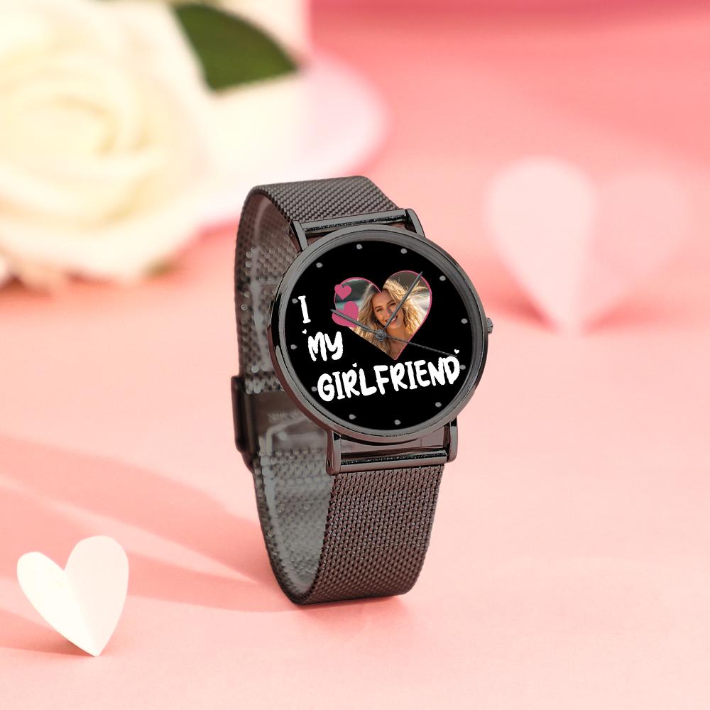 I Love My Girlfriend Personalized Engraved Photo Watches With Alloy Strap Valentine's Day Gift For Girlfriend