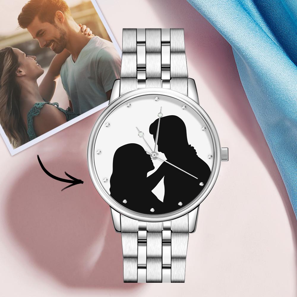 Custom Silhouette Photo Watch Personalized Engraved Watch Memorial Gifts For Couples