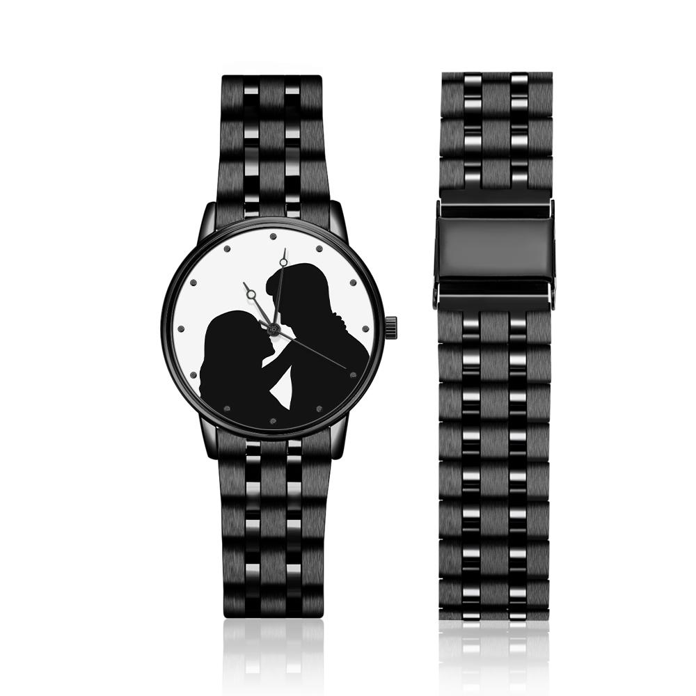Custom Silhouette Photo Watch Personalized Engraved Watch Memorial Gifts For Couples