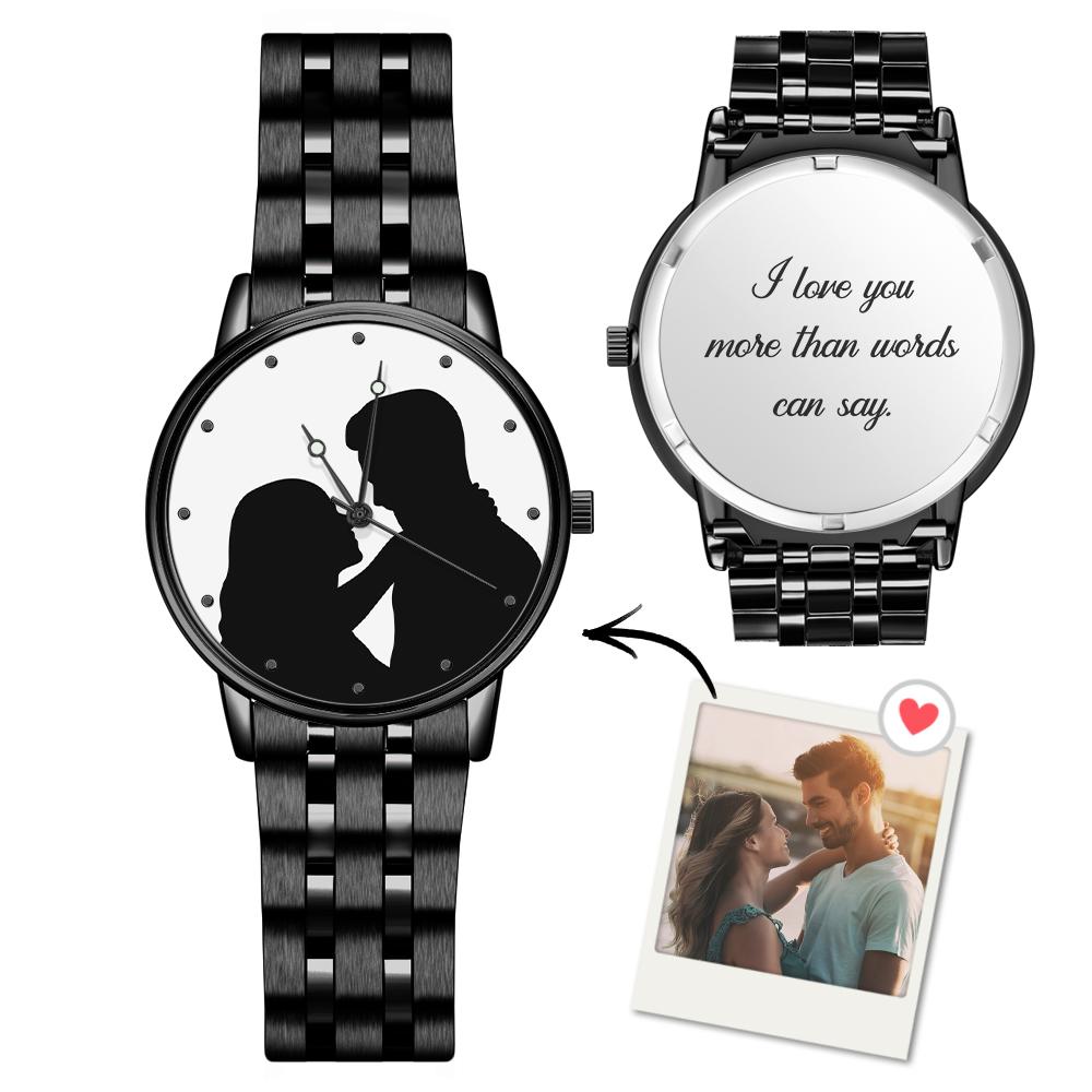 Custom Silhouette Photo Watch Personalized Engraved Watch Memorial Gifts For Couples