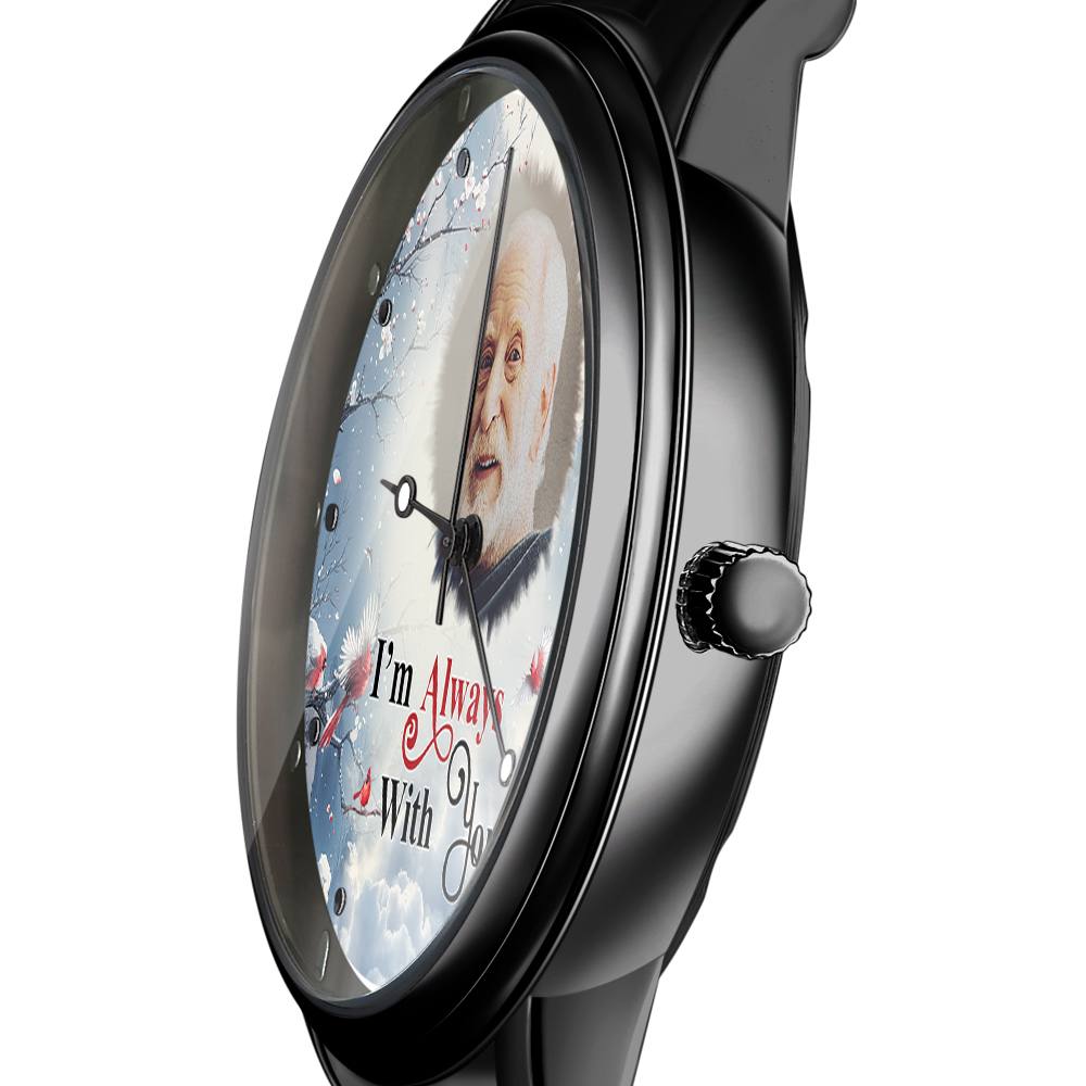 Engraved Men's Black Alloy Bracelet Photo Watch I'm Always With You Memorial Gift For Him