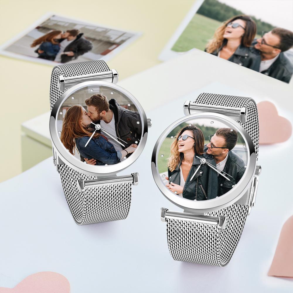 Engraved Photo Watch Alloy Bracelet Strap Golden 41mm Men's