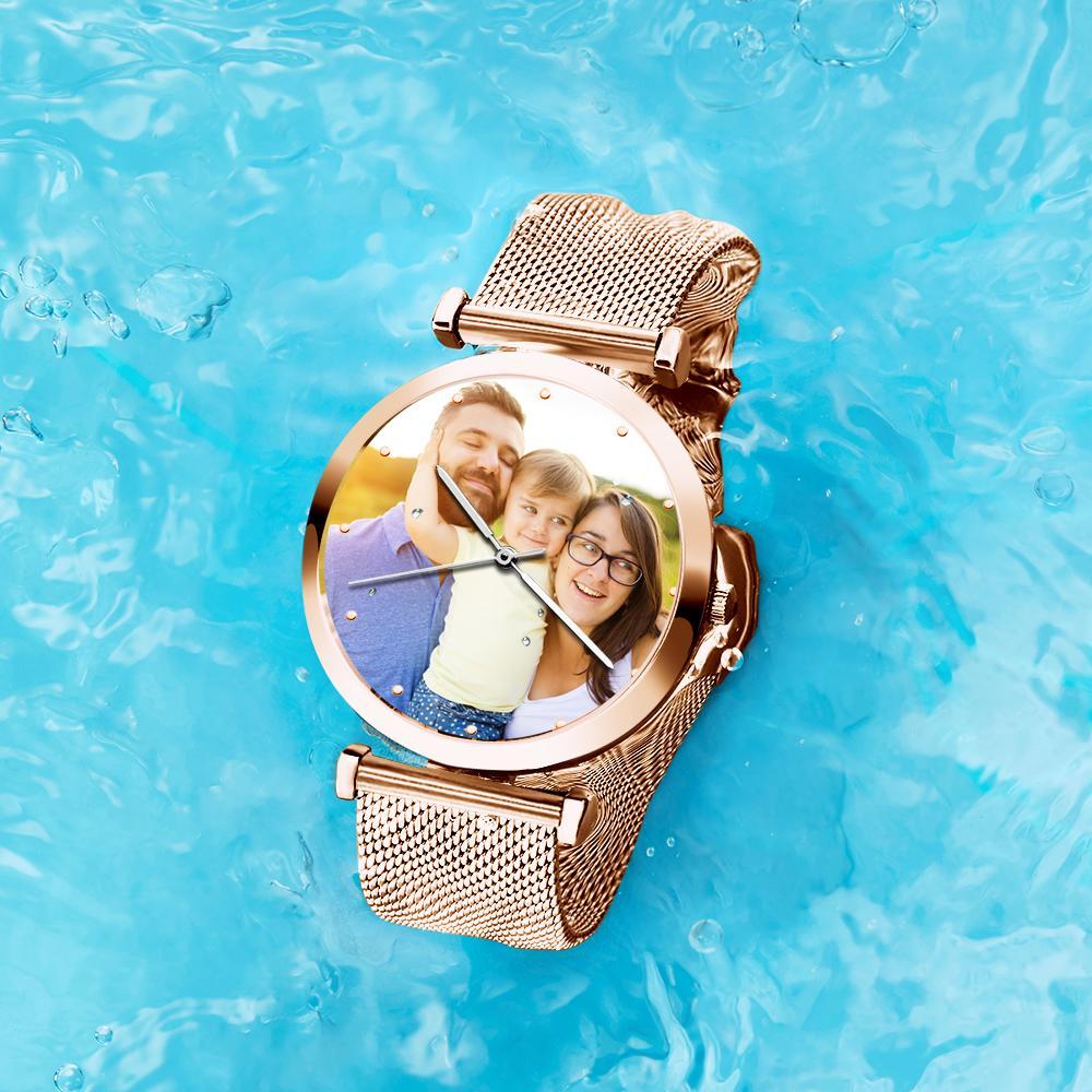Engraved Photo Watch Alloy Bracelet Strap Rose Gold 41mm Men's