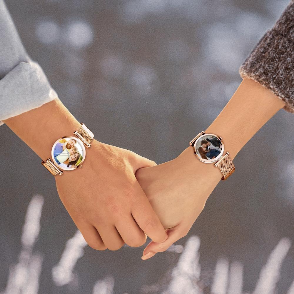 Engraved Photo Watch Alloy Bracelet Strap Rose Gold 41mm Men's