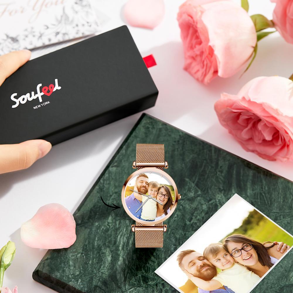 Engraved Photo Watch Alloy Bracelet Strap Rose Gold 41mm Men's