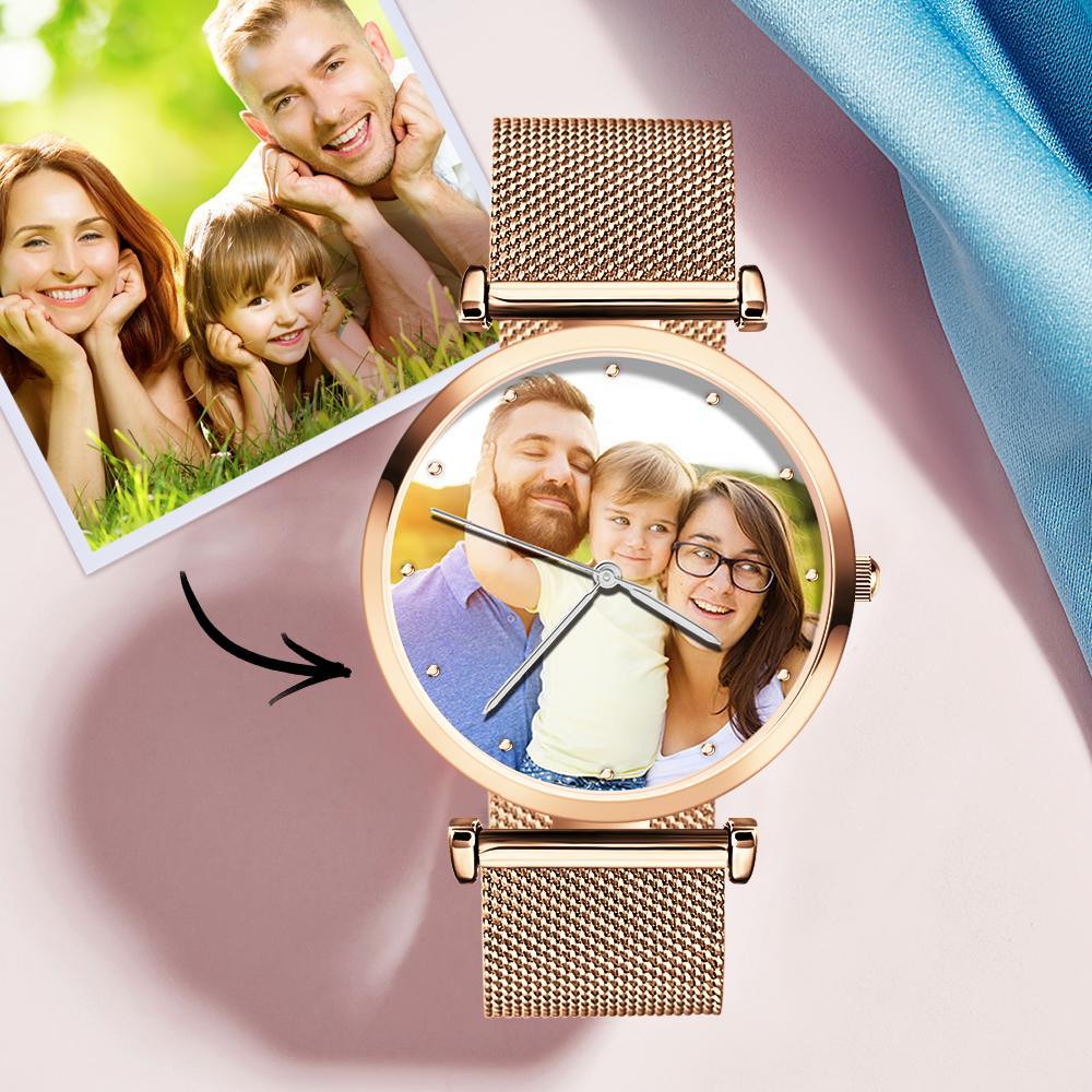 Engraved Photo Watch Alloy Bracelet Strap Rose Gold 41mm Men's