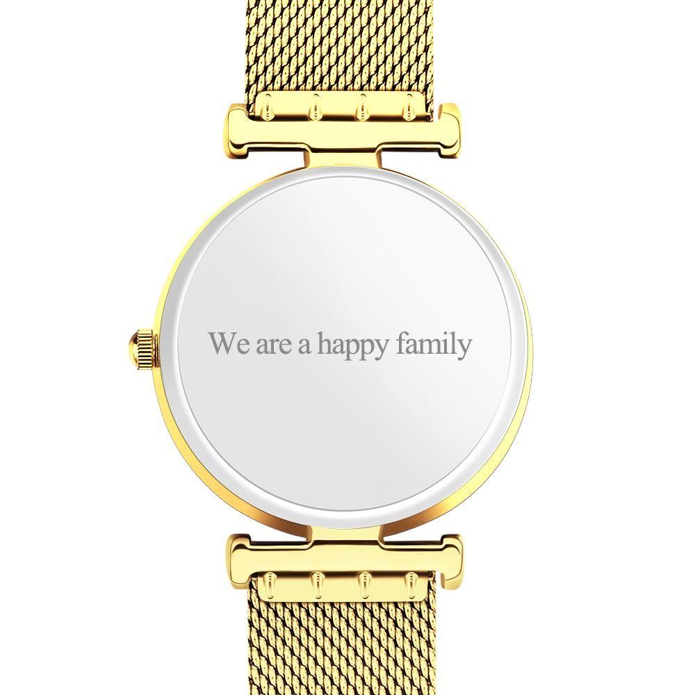 Engraved Photo Watch Alloy Bracelet Strap Golden 41mm Men's