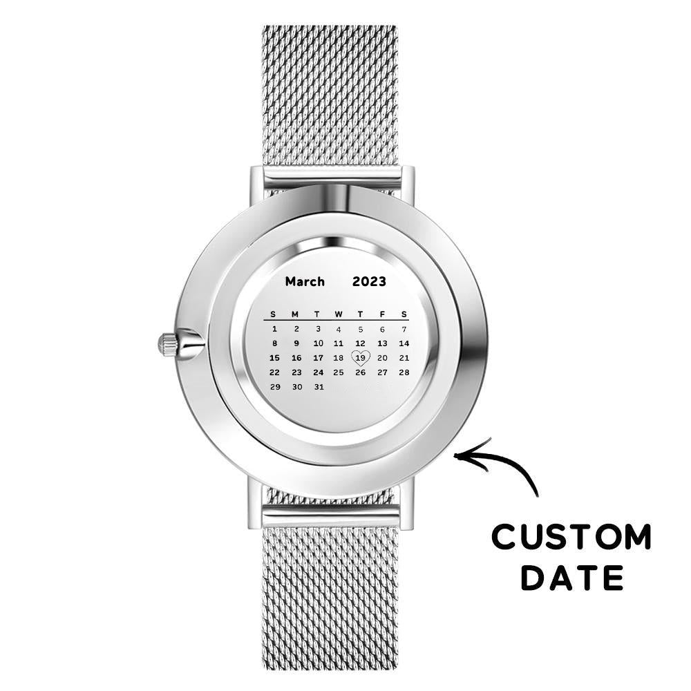 Women's Engraved Calendar Alloy Bracelet Photo Watch 36mm for Mom