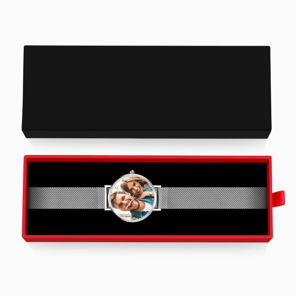 Women's Engraved Calendar Alloy Bracelet Photo Watch 36mm