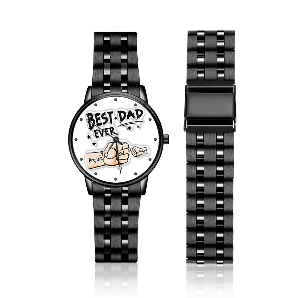 Custom Engraved Watch Men's Black Alloy Watch Holding Hands Bracelet Father's Day Gift for Dad