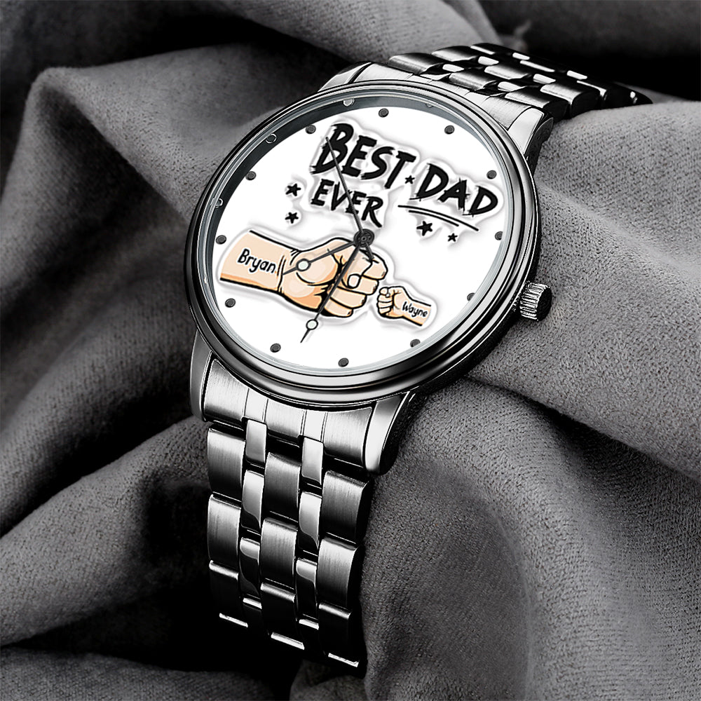 Custom Engraved Watch Men's Black Alloy Watch Holding Hands Bracelet Father's Day Gift for Dad