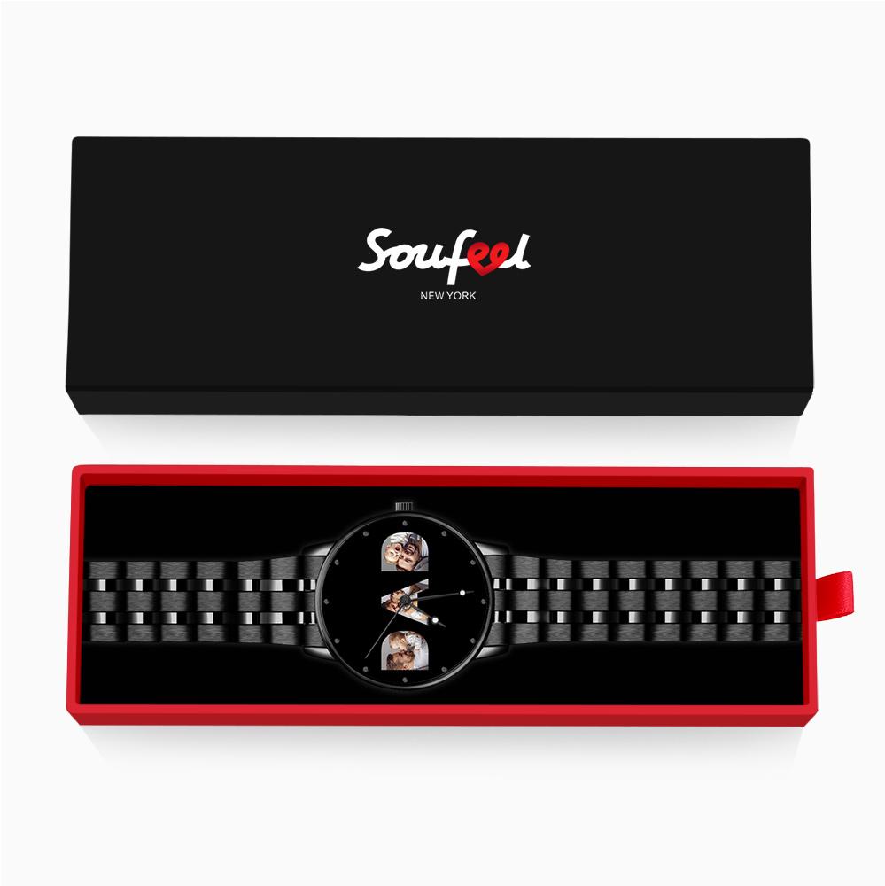 Custom Photo Watch Men's Black Alloy Watch Bracelet for Dad