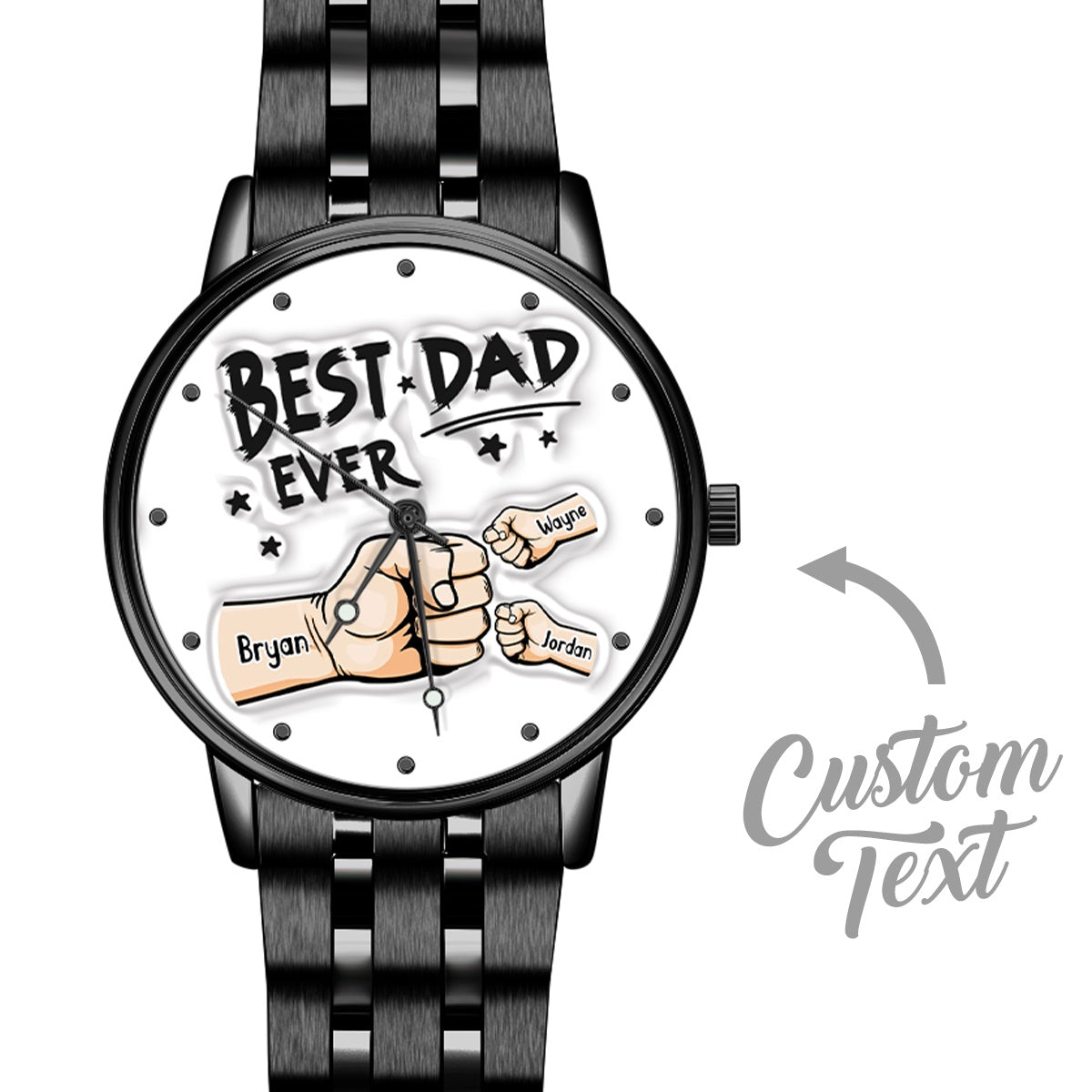 Custom Engraved Watch Men's Black Alloy Watch Holding Hands Bracelet Father's Day Gift for Dad