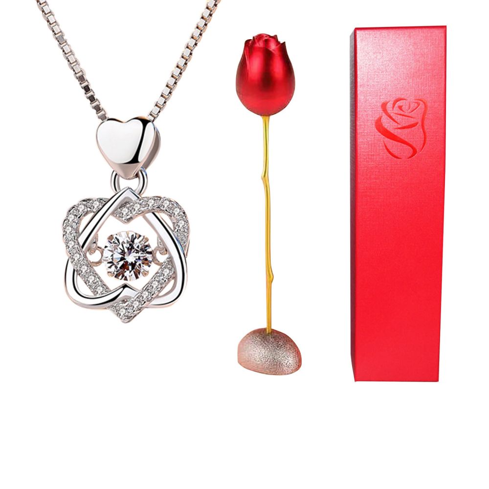 Rose Gift box With Heart Necklace Rose Shaped Necklace Gift Box Jewellery Gift Box Gifts for Her
