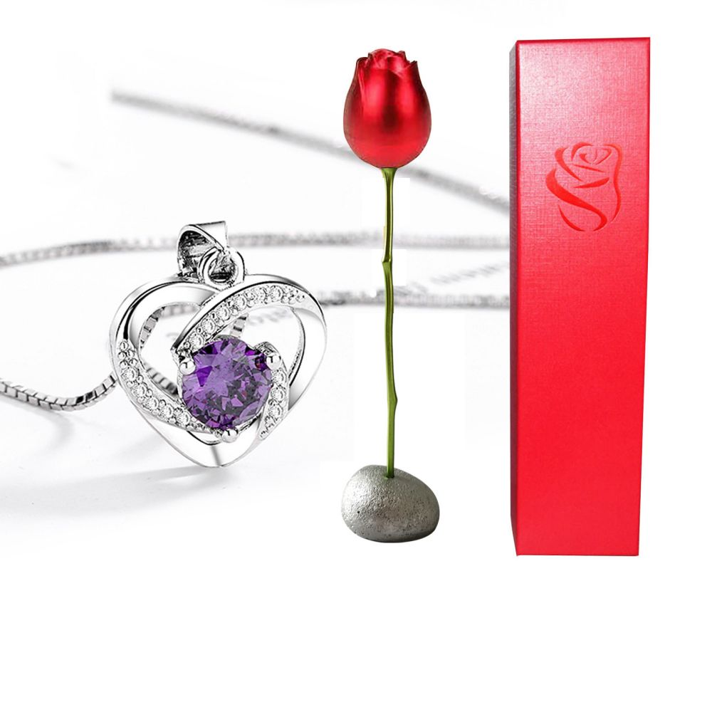 Rose Gift box With Heart Necklace Rose Shaped Necklace Gift Box Jewellery Gift Box Gifts for Her