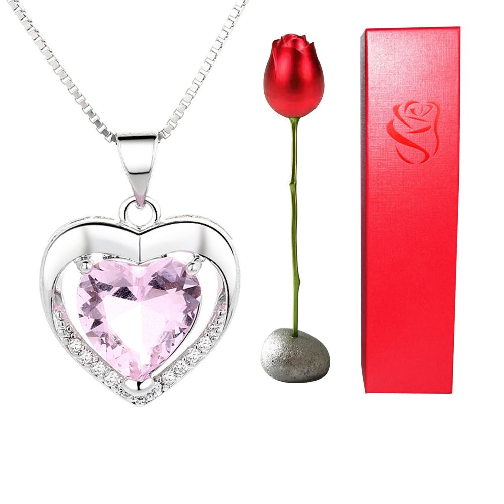 Rose Gift box With Heart Necklace Rose Shaped Necklace Gift Box Jewellery Gift Box Gifts for Her
