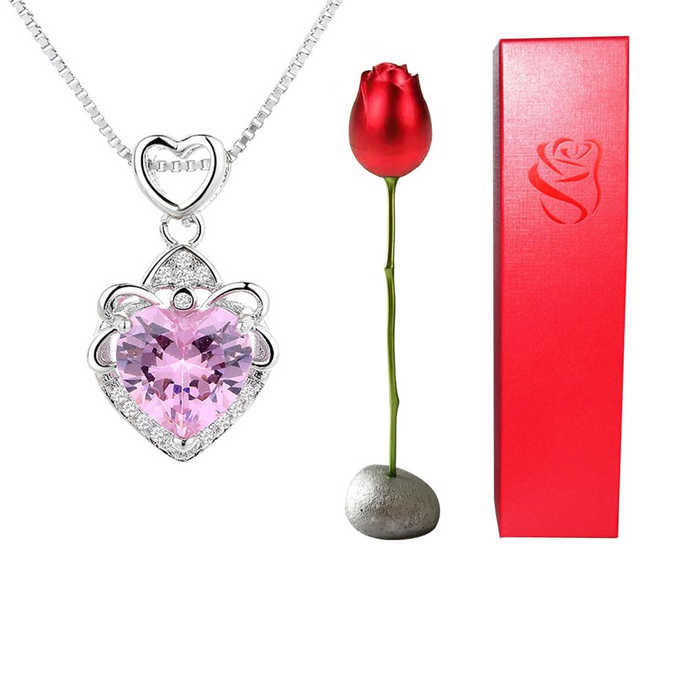 Rose Gift box With Heart Necklace Rose Shaped Necklace Gift Box Jewellery Gift Box Gifts for Her
